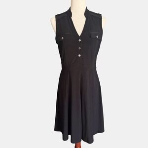 WHBM Black Sleeveless Fit Flare shirt Dress Sz 6 Corporate goth Minimalist